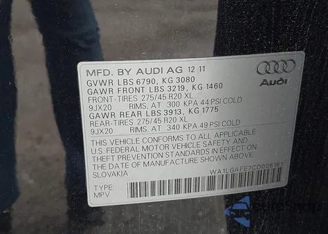2012 Audi Q7 3.0T Premium from USA, damaged, VIN WA1LGAFE7CD006161